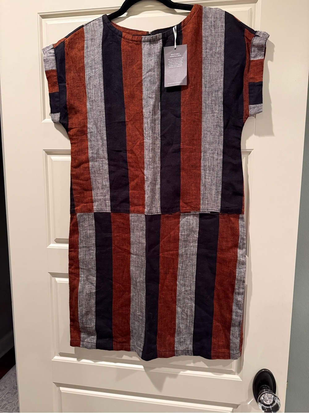 Garnet Hill Striped Short-Sleeve Shift Dress 100% Linen - Picture 2 of 4